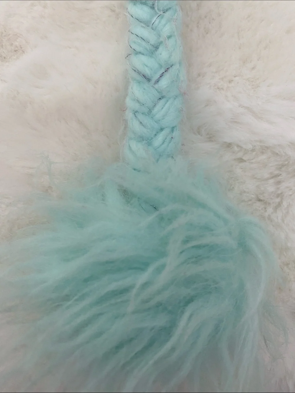 Justice Faux Fur Animal Ear Hat with Aqua Lining and Glitter 'K'